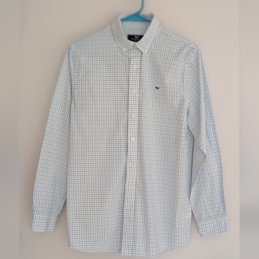 Vineyard vines Kids XL (18) Green & Blue Checkered Shirt 100% cotton